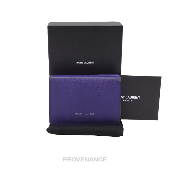 🔴 Saint Laurent Paris SLP Compact Trifold Wallet - Blue Tumbled Leather